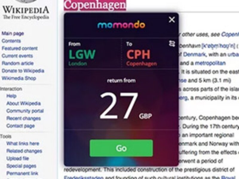 Momondo enables flight search with a double click