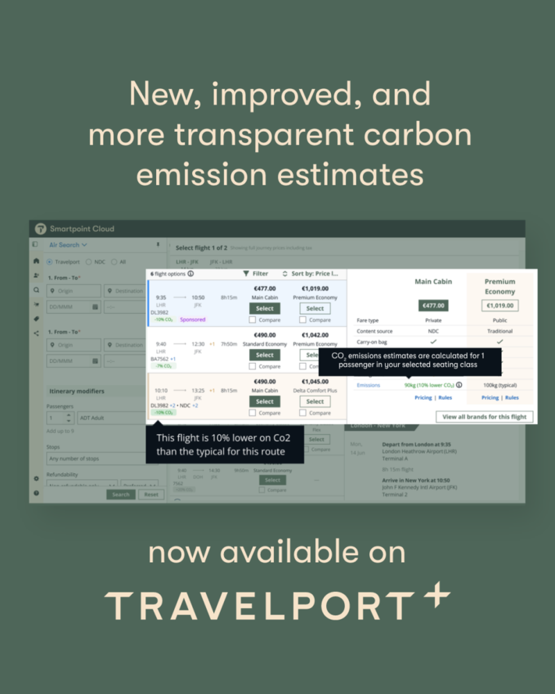 Travelport launches enhanced carbon emission estimates for flights on Travelport+